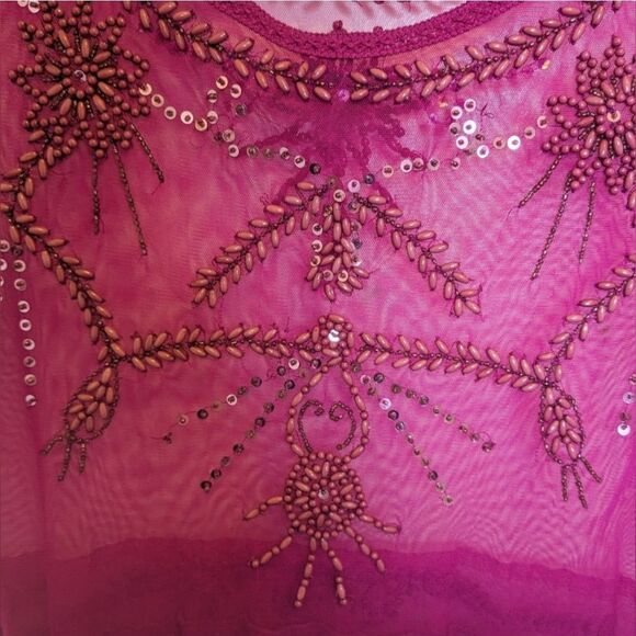 Free People Fuchsia Embellished Sheer Mesh Top Size M Rayon - Picture 8 of 15